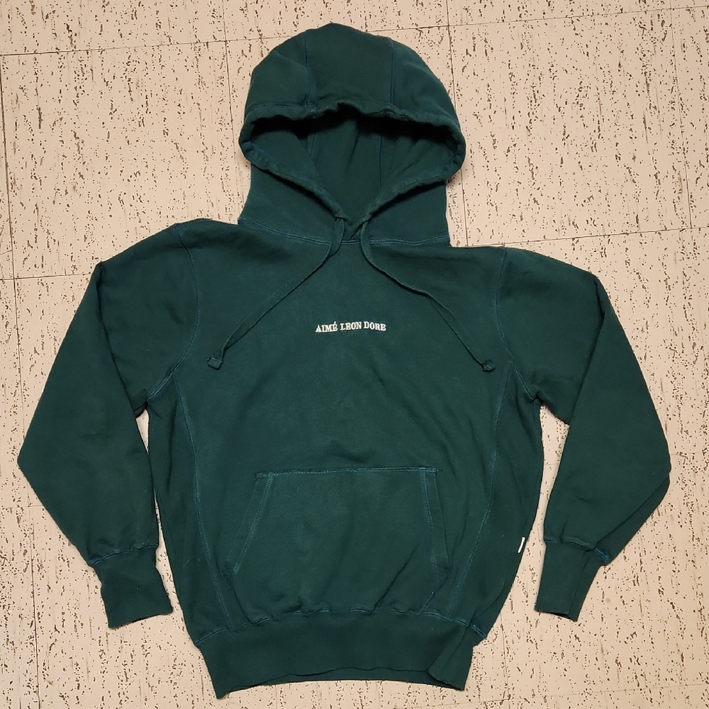 Aime Leon Dore Green Embroidered Spellout Logo Heavyweight Pullover Hoodie